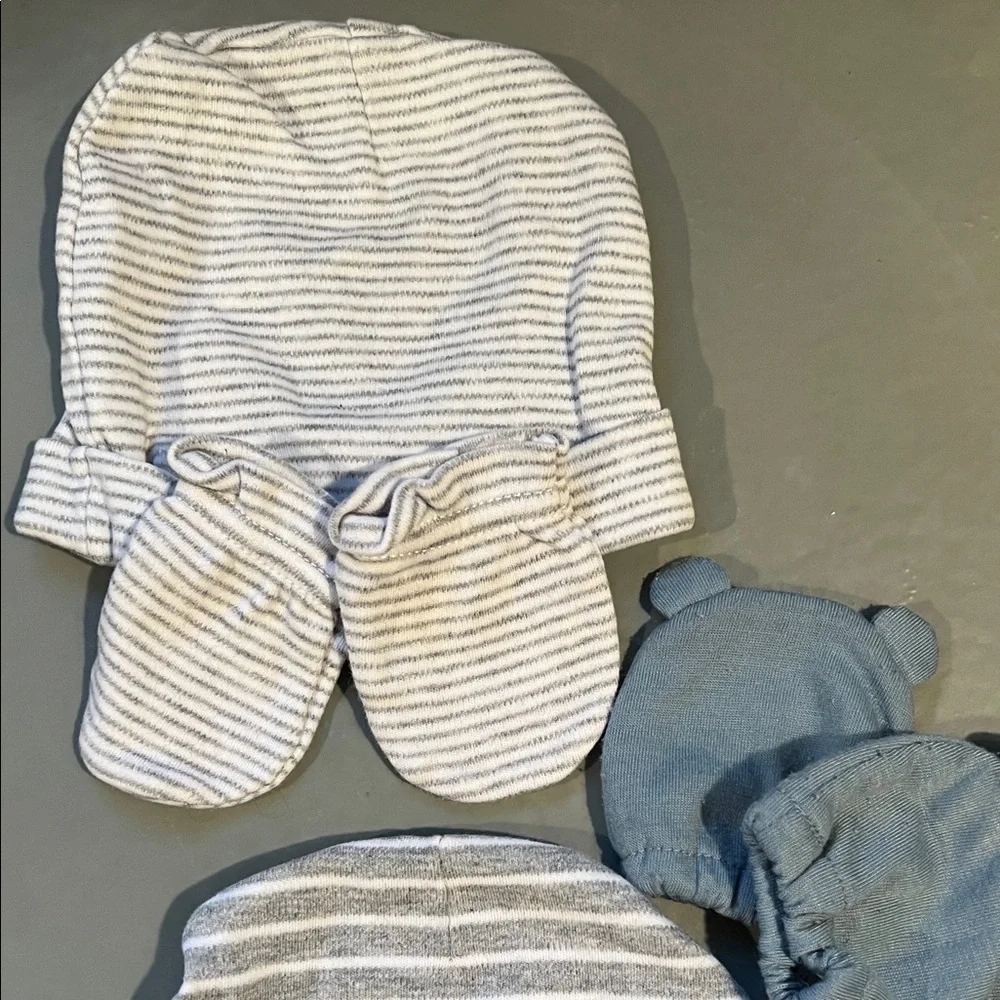 Cozy Baby Hat and Mittens Set - Black, Gray, and Blue